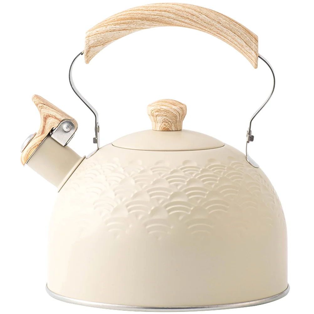 

Stainless Tea Kettle Whistle Boiling with Wooden Handle Metal Water Household Pot Kitchen White Whistling for Convenient