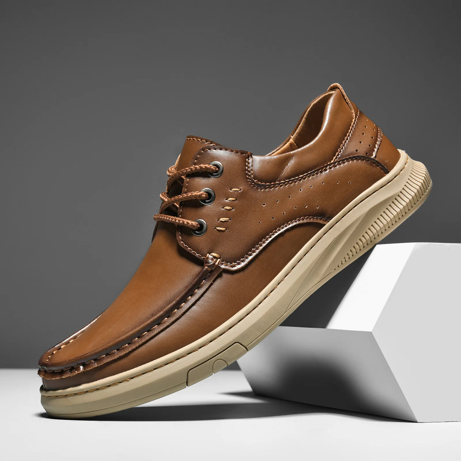 Men Cowhide Business Leather Soft Soled Driving Shoes Lace Up