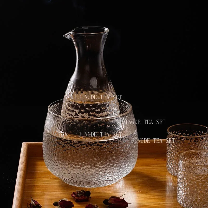 Heat-resistant Glass Wine Set Japanese Style Hammer Patterned Small Wine Pot Household Sake Dispenser Small Teacup