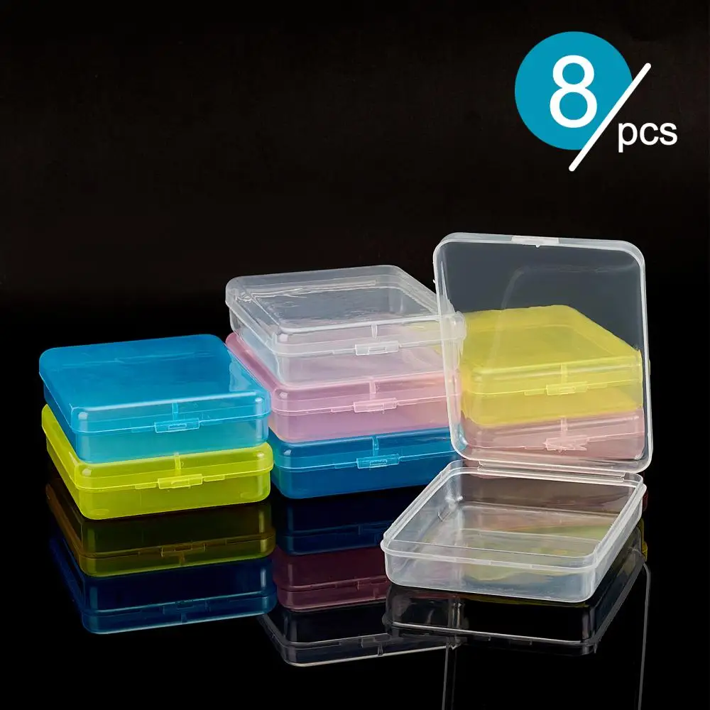 8pcs/set Transparent Plastic Bead Containers Mixed Color Rectangle Jewelry Storage Box Crafts Accessories Packaging Case