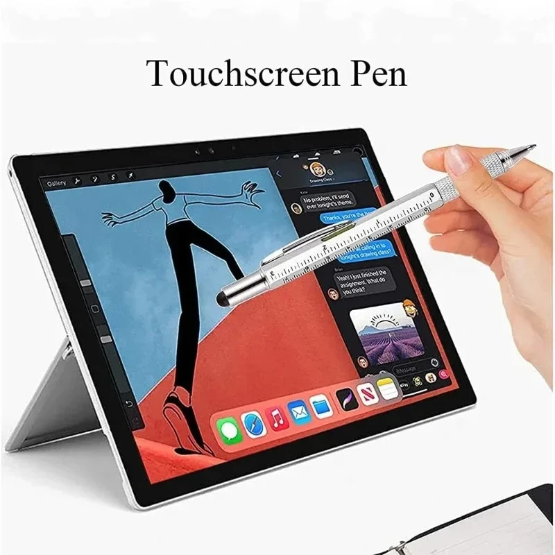 7-in-1 multifunktion aler Bildschirm Touch Kugelschreiber kapazitiver Stift mit Schrauben dreher Waage Stifte Gadgets Bauwerk zeuge