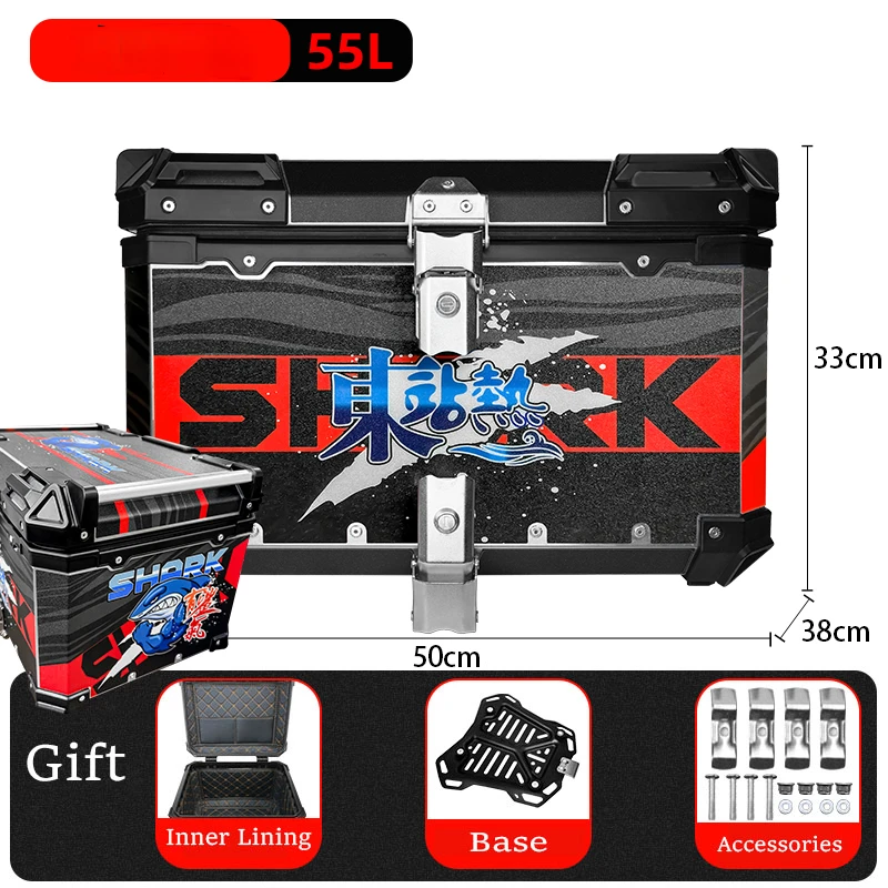 55L Grande Capacità Moto Baule Posteriore Caso Scatola Di Coda Scooter Tronco Cargo Casco Bagagli Caso Topbox Moto Attrezzature