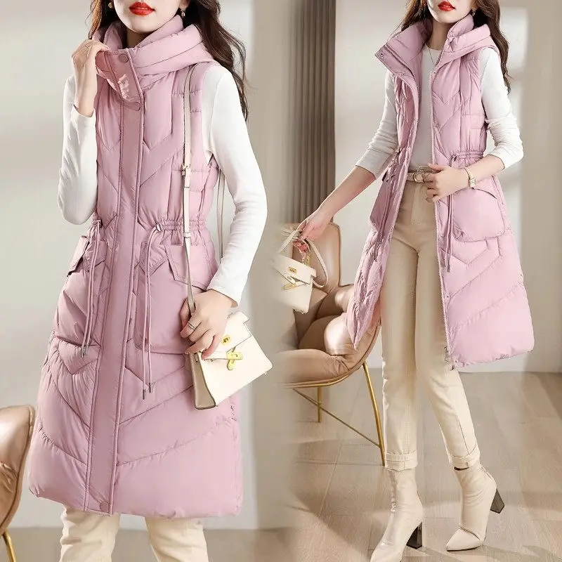 

Autumn And Winter Long Waistcoat For Women Hooded Loose Fitting Outerwear Slim Oversized Down Cotton Vest Jacket Trend Top Z3673