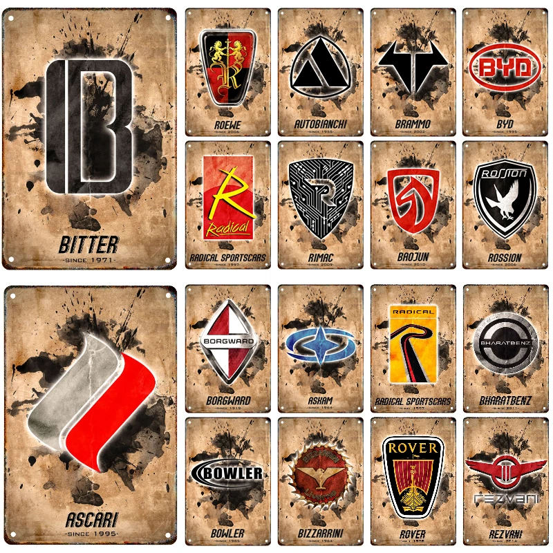 

Car Brand Metal Logo Series Tin Painting Print Vintage Poster Living Room Garage Club Man Cave Home Wall Art Decor Aesthetic
