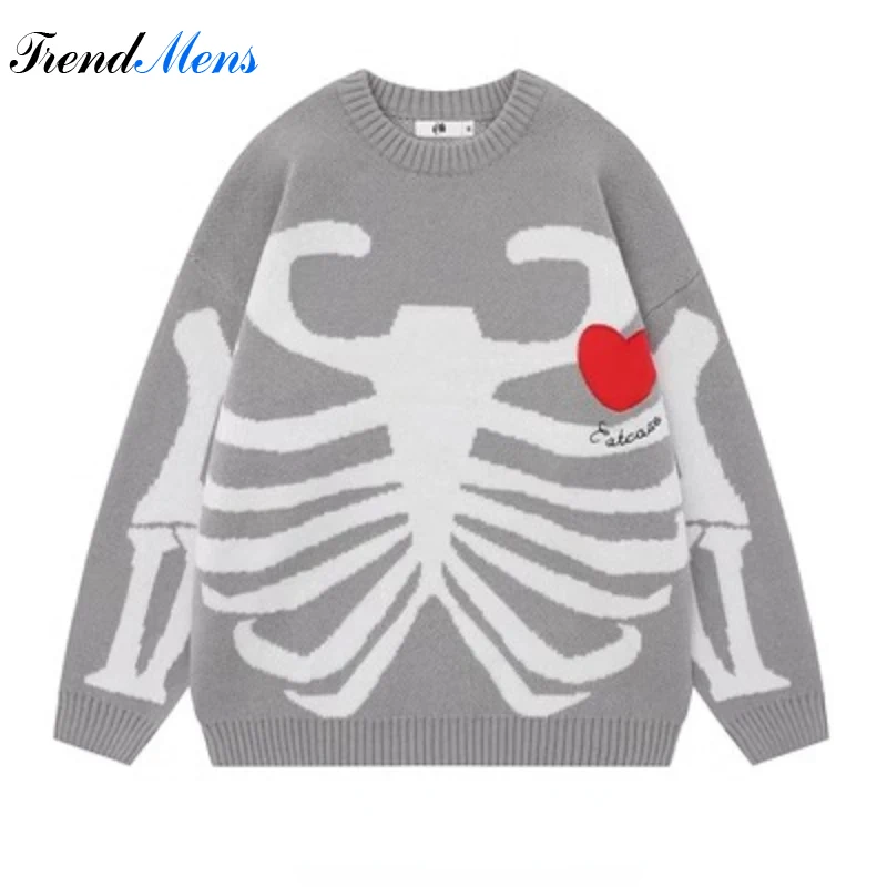 

Свитер жаккардовый мужской с круглым вырезом, универсальный свободный трикотажный удобный пуловер контрастных цветов, уличная одежда