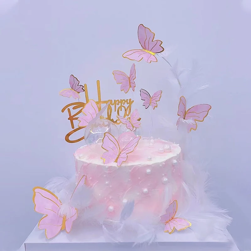 Kit Decorazioni Per Torta Compleanno - Corona Oro Con Cristalli, Farfalle, Palline E Candele Dorate