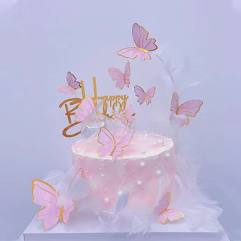 New 3D Butterfly Wedding Cake Topper Gold Butterfly Happy Birthday Cake  Topper for Baby Birthday Party Cake Decorations 1 Set - AliExpress