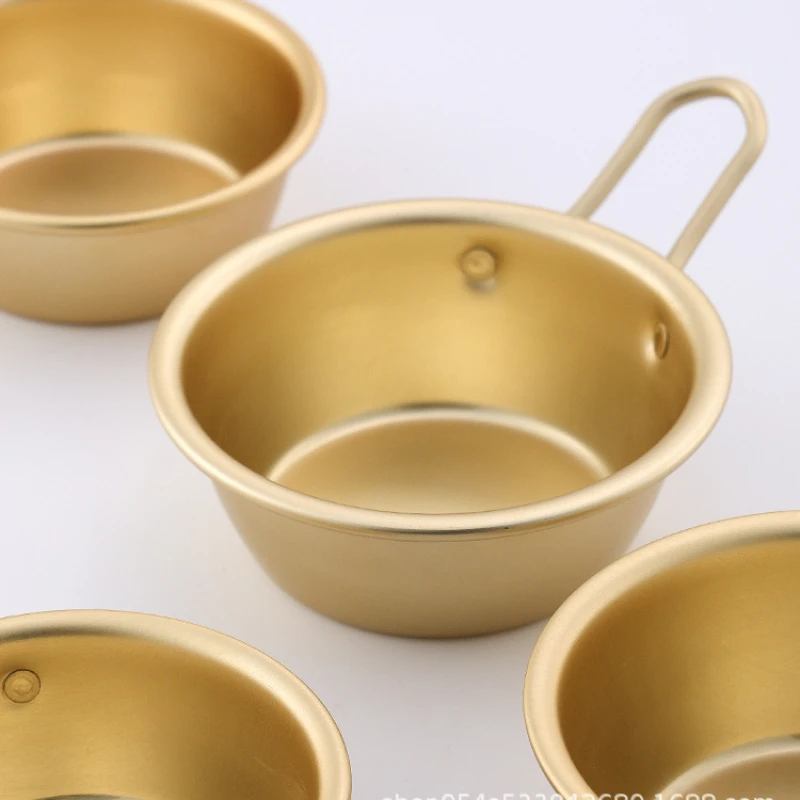 한국 스타일 쌀 와인 노란색 알루미늄 그릇, 창의적인 작은 노란색 그릇, 손잡이가 있는 레스토랑 