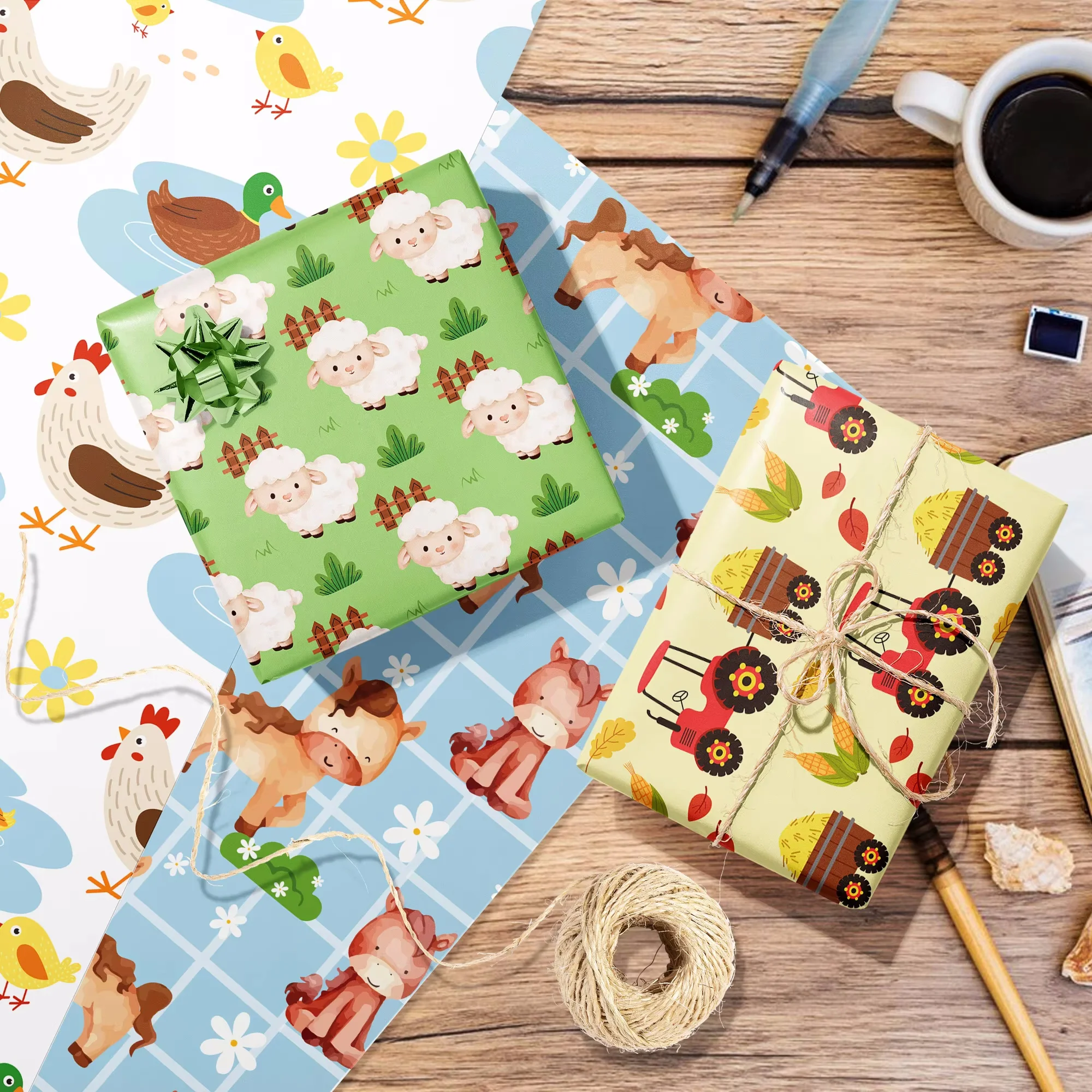 12 Stück Bauernhof Kuh Pferd Schaf Schwein Geschenkmaterial Papier Geburtstag Babyparty Party Geschenke Kinder Geschenkverpackung Bastelpapiere – Detail 7