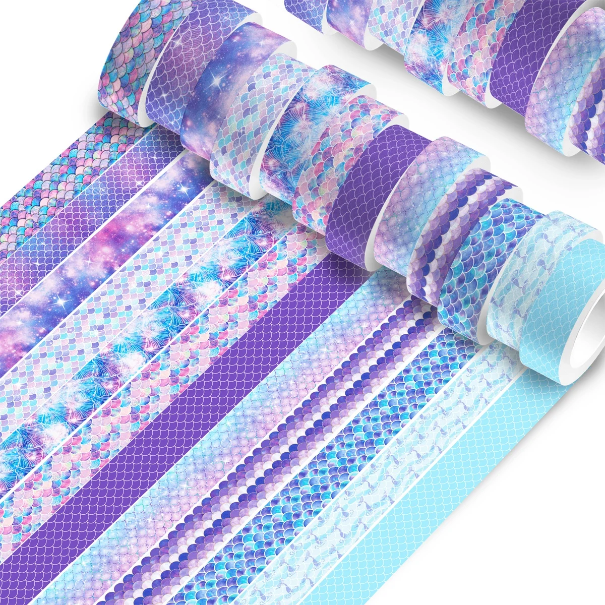 

12 Rolls Mermaid Washi Tapes Mermaid Scale Design Washi Tape Set Hand Account DIY Decorative Mermaid Birthday Party Gift