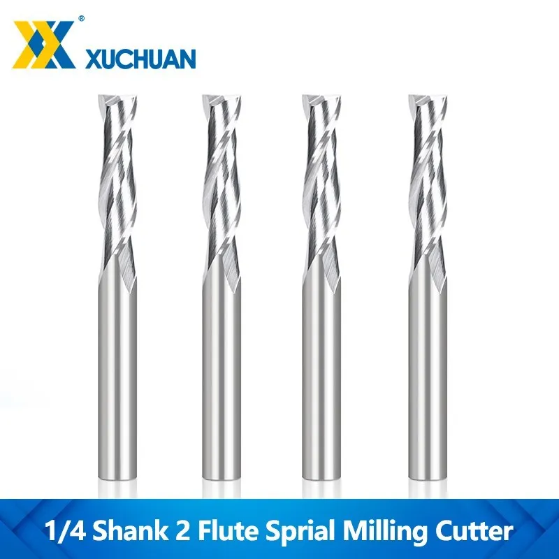 

End Mill 2 Flute Sprial Milling Cutter 1/4 Shank CNC Router Bits for Aluminum Cutting Milling Tools