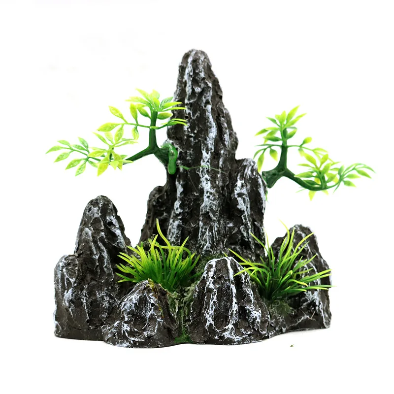 Aquarium Decoration Resin Aquarium Rockery Decoration Artificial View Rock Cave Stone Tree Fish Tank Ornament Home Decor
