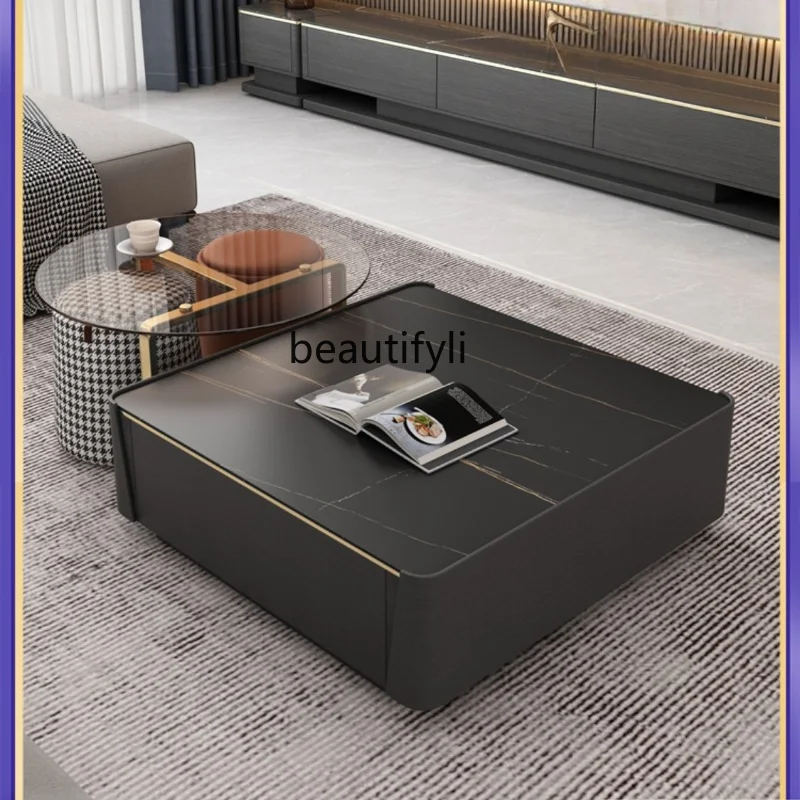 

zq Minimalist Stone Plate Coffee Table TV Cabinet Combination Multi-Functional Small Apartment Living Room Home Tea Table