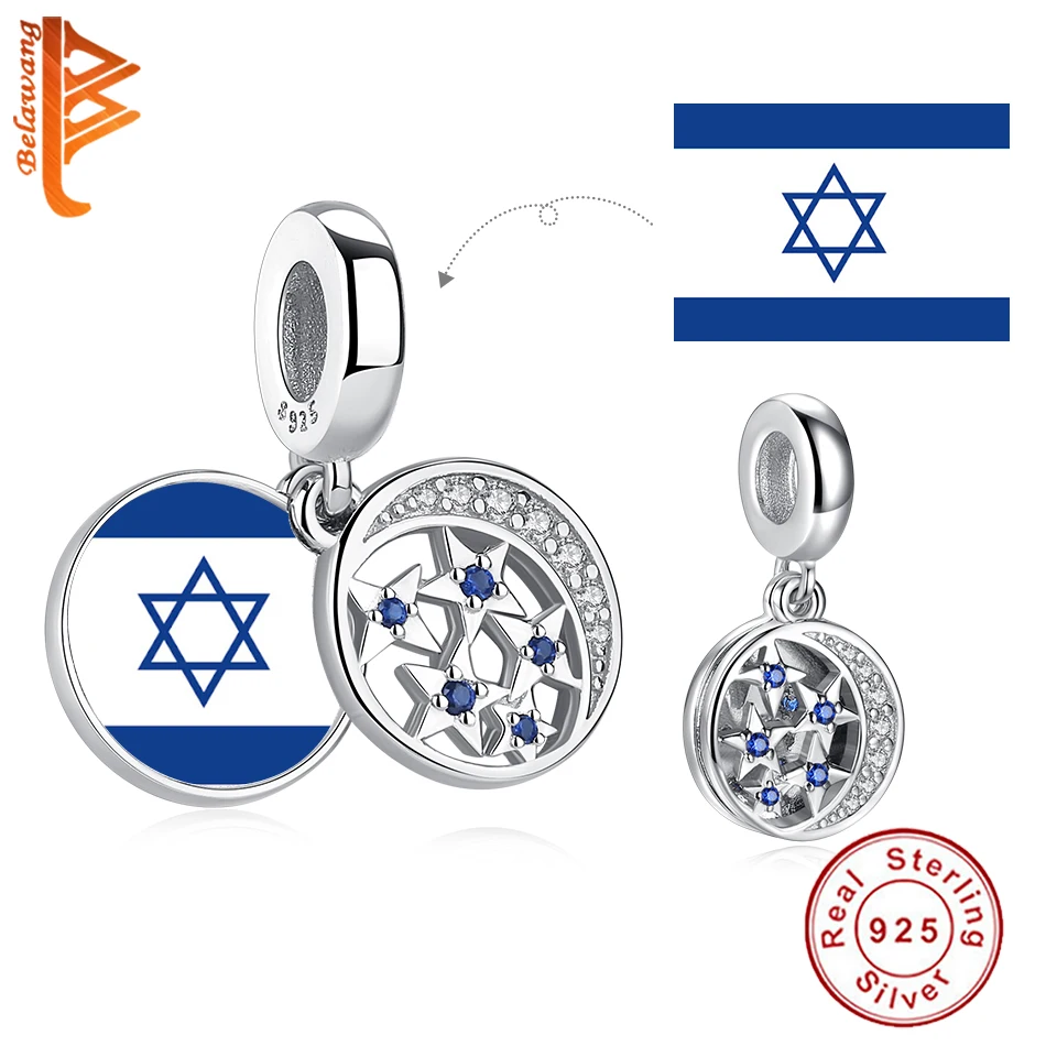 

Flag Custom Photo Bead 925 Sterling Silver Shinning Blue Star Charm Fit For Women Original Bracelet DIY Jewelry Trendy Gift