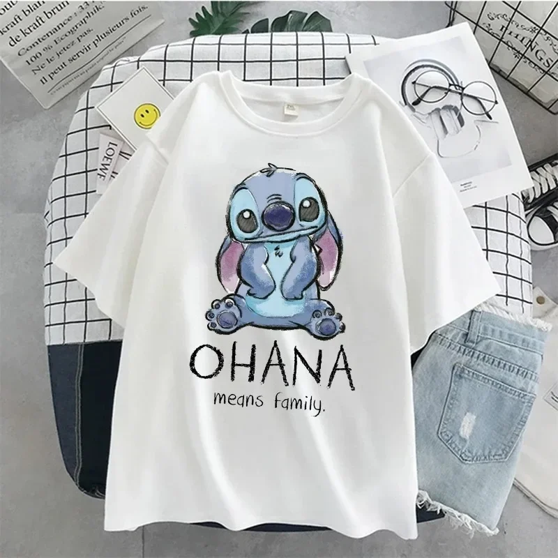 

Disney Stitch T-shirt ladies summer cartoon top T-shirt fashion men and women with the same white T-shirt bottoming hot sale