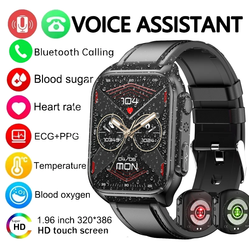 2024 Blood Sugar Smart Watch Men Ecg + Ppg Heart Rate Bluetooth Call Automatic Infrared Blood Glucosio Pressure Health Watches Men