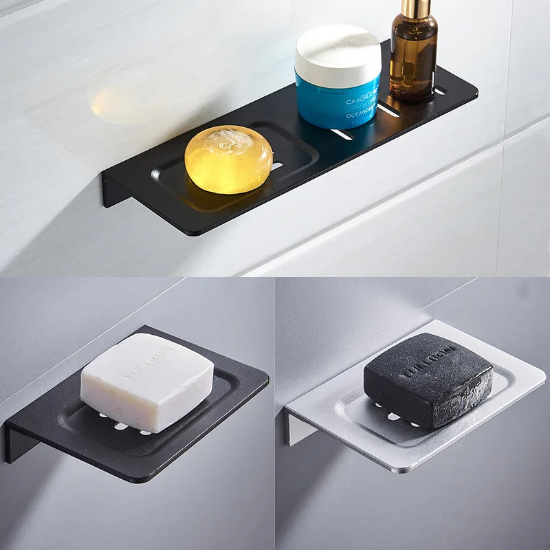 

Perforation-free Soap Holder Toilet Drainage Shelf Wall-mounted Creative Soap Box Aluminium Soap Rack Bathroom Soap Dish