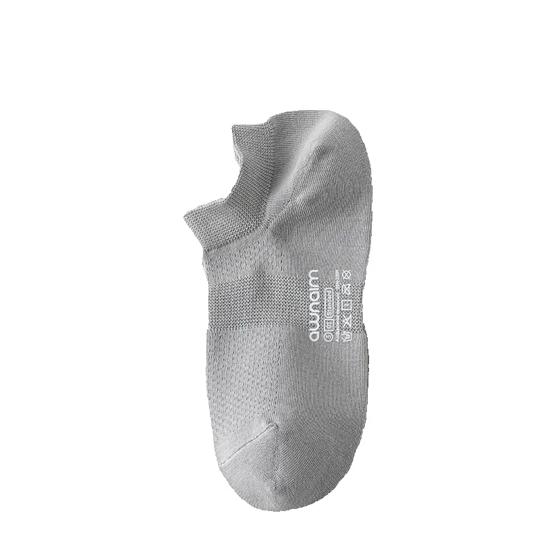 2025e Summer Thin Tube Boat Simple Solid Color Short Men's Versatile Sweat-Absorbing Breathable Mesh Cotton Socks_voghion.com