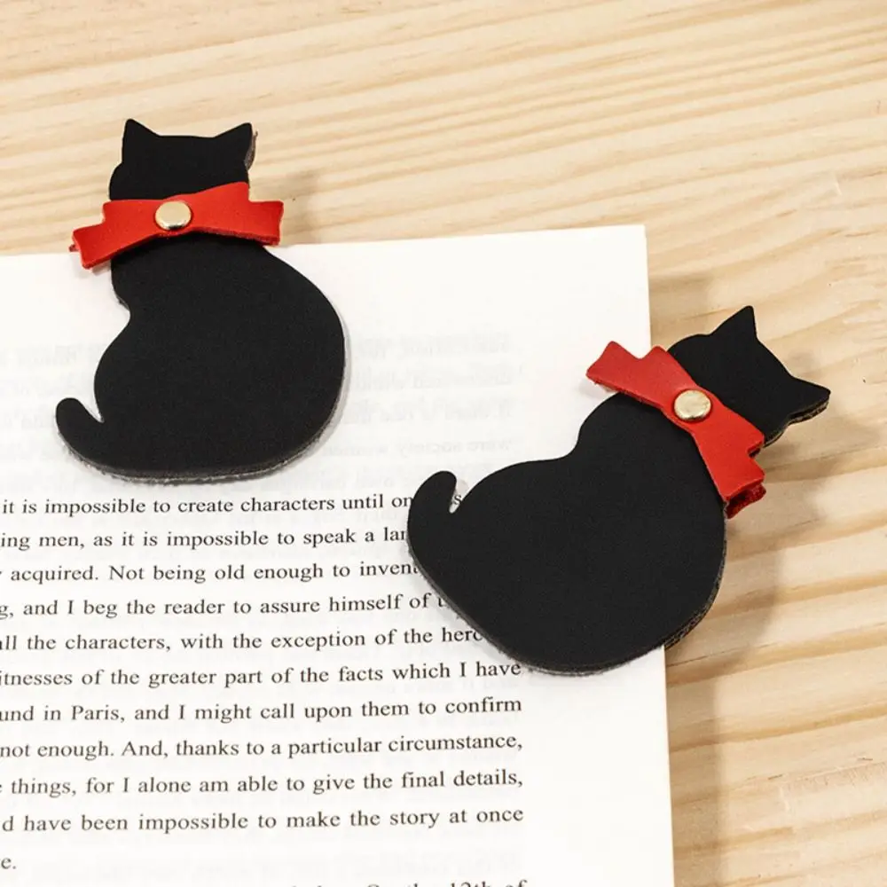 

Leather Little Black Cat Bookmark Home Book Label Mini Portable Page Clip Office Category Mark Business Gift