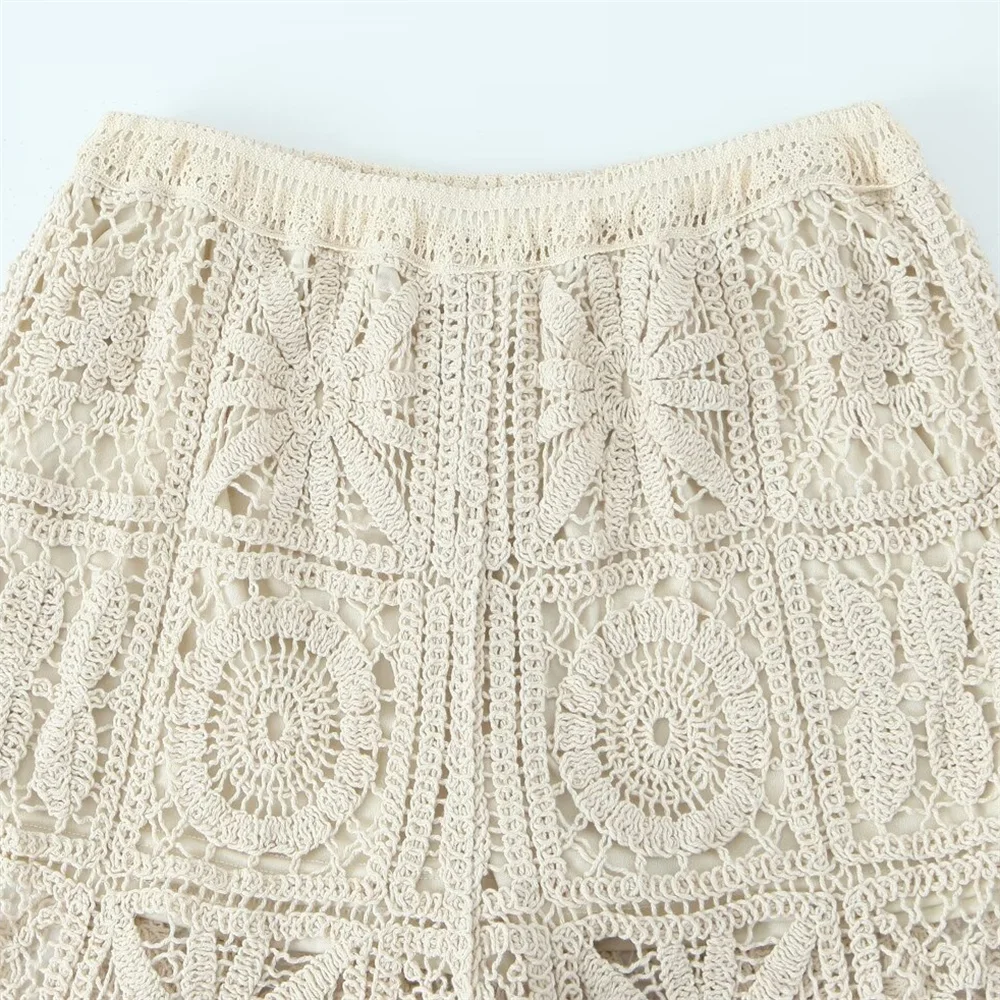 2024ZAR Spring/Summer New Women's Forest Style Lazy Hollow Hook Flower Knitted Cardigan Knitted Pants Set