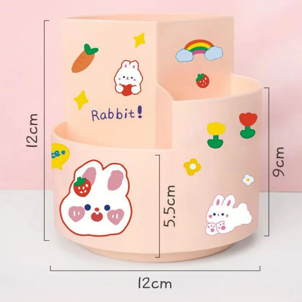 Kawaii Rotating Pen Holder Stickers Student Pencil Box Desktop Stationery Storage Organizer Office Home Makeup Brush Box