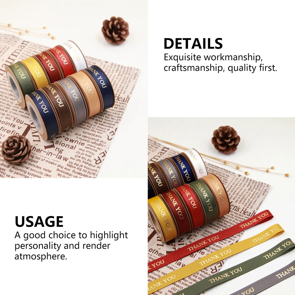 Satin Ribbon 9 Metre/Roll Thank You Polyester 15MM DIY Bow Make Crafts Card Gifts Wrapping Flowers Floral Tied Accessories