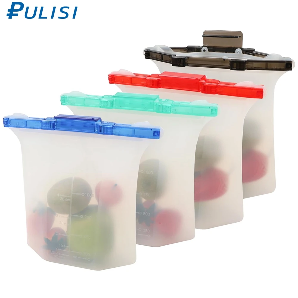 Silicone Storage Bag 30oz Microwave & Freezer Safe Airtight Food Storage Box Reusable Bags Leak Proof Multi Colors 1000 ml