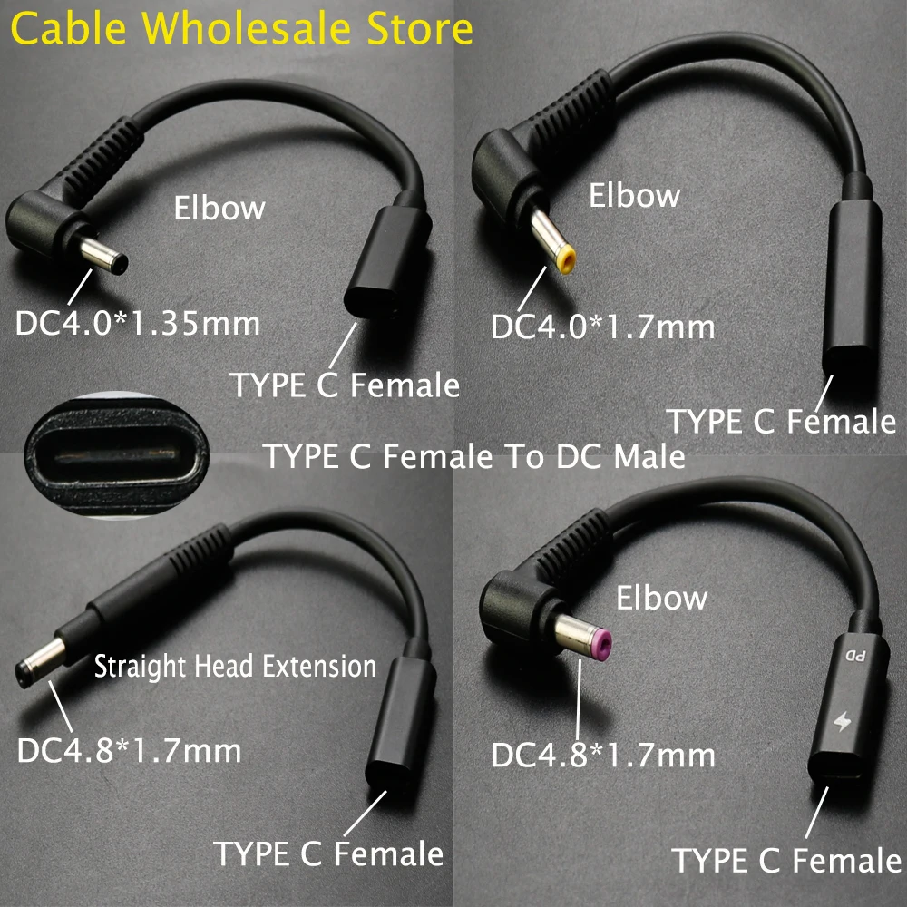 

1Pcs TYPE-C Female To DC 4.0mm*1.35mm 4.0*1.7mm 4.8*1.7mm Male PD Power Charger Adapter Plug Cable For ASUS DELL HP PC Laptops