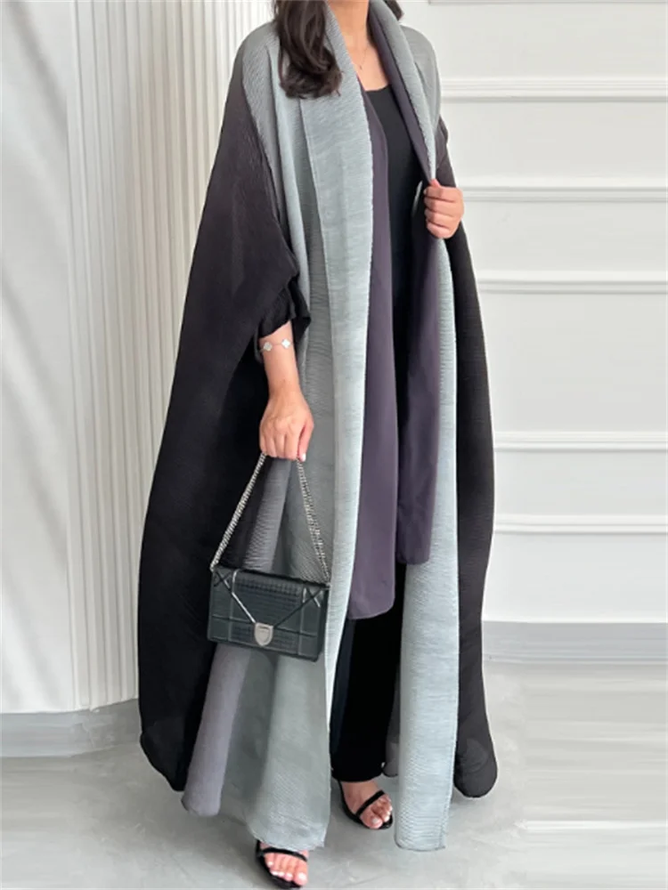 Miyake Fashion Gradient Pleated Long Trench Women Batwing Sleeves Belt Gathered Waist Windbreaker dresses for Women 2023 Autumn