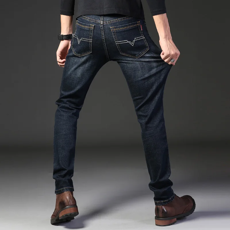 2024 Men's Business Denim Baggy Jeans Summer Slim Pants Elastic Straight Fsahion Stretch Casual Thin Trousers Pantalones Hombre