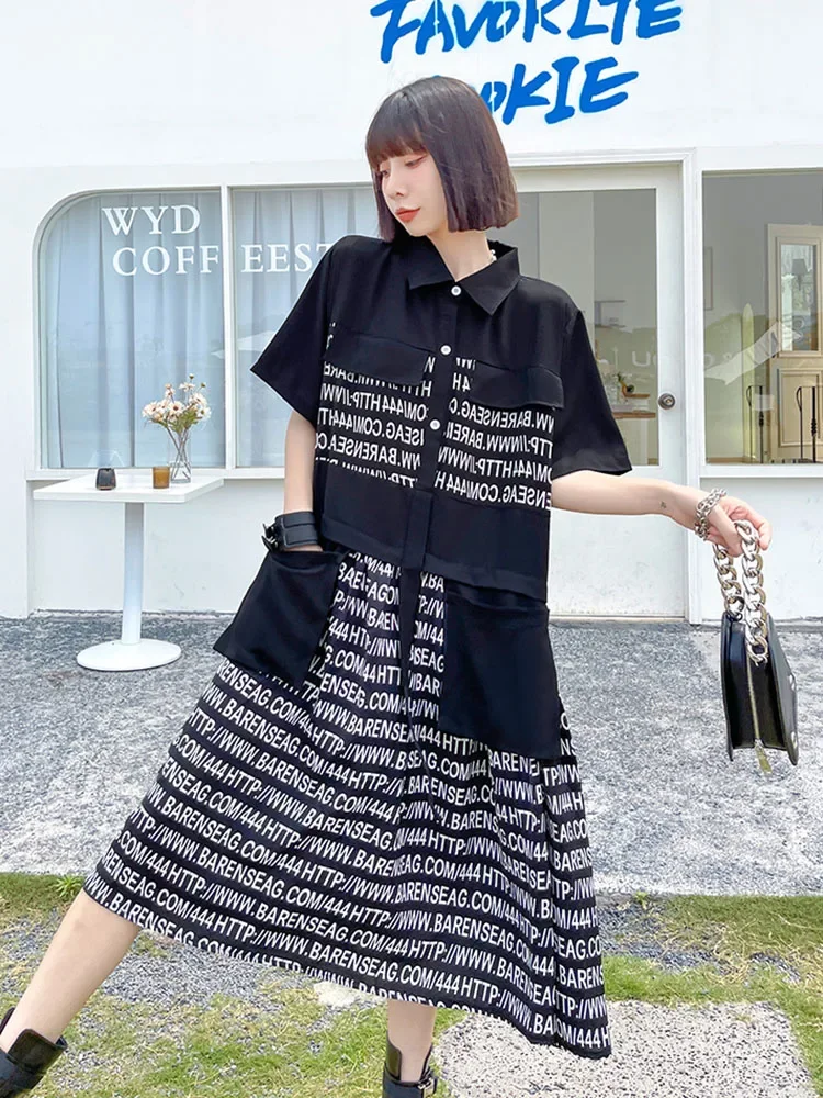 

XITAO Print Pattern Dress Fashion New Women Elegant Goddess Fan Casual Style Loose Pocket 2024 Summer Minority Dress LDD1822