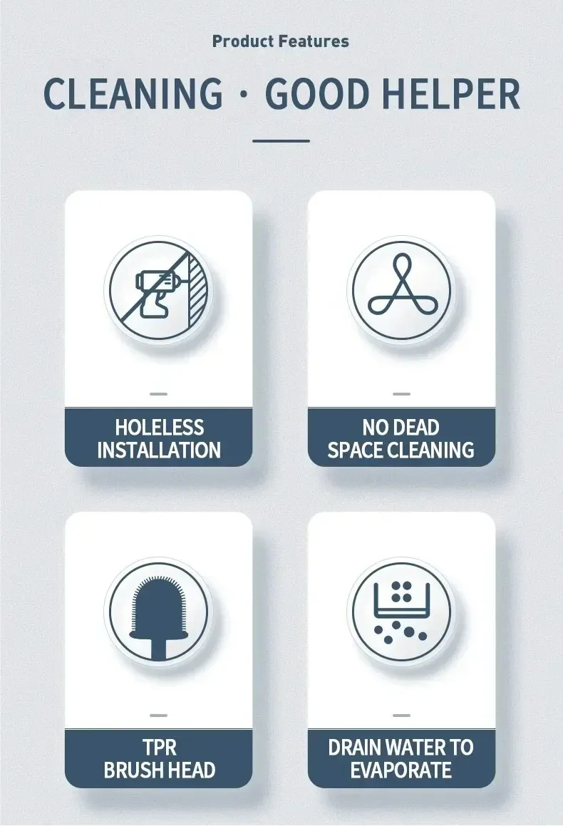 Description Picture 3 of itemWall Hanging Toilet Cleaning WC Brush Holder Long Handled Silicone Water Proof Quick Drying Soft Bristles Bathroom Accessories