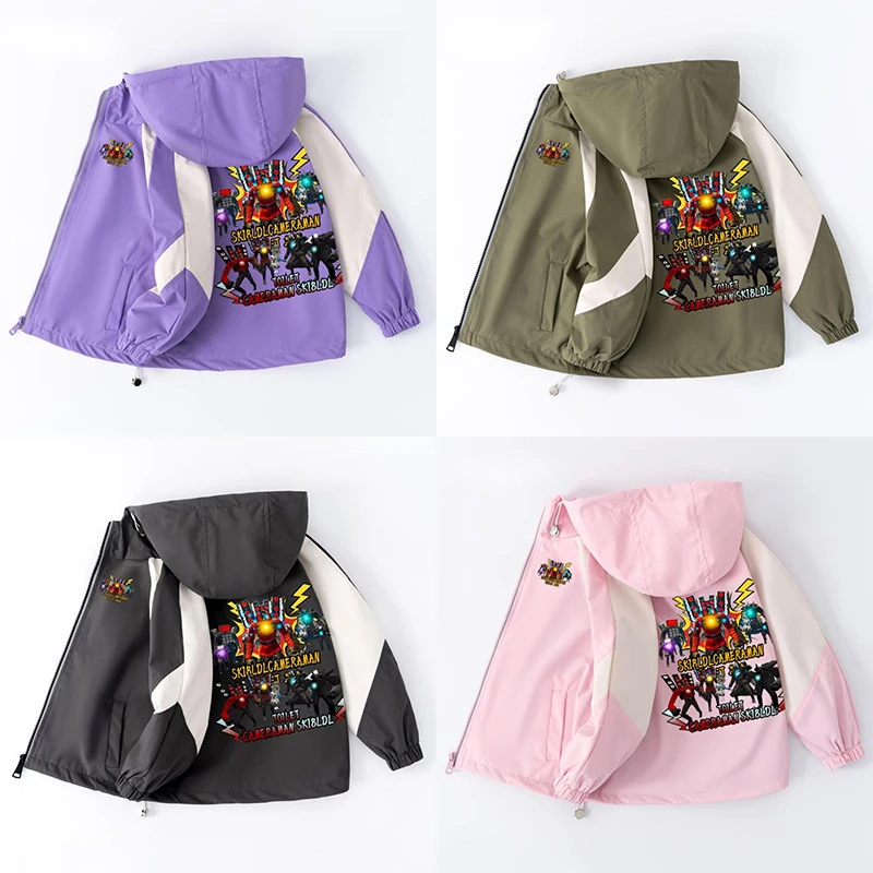 

Skibidi Toilet Parkas Children Outdoor Jackets Kawaii Anime Spring Autumn Fashion Camera Man TV Man Boys Girl Windproof Clothing