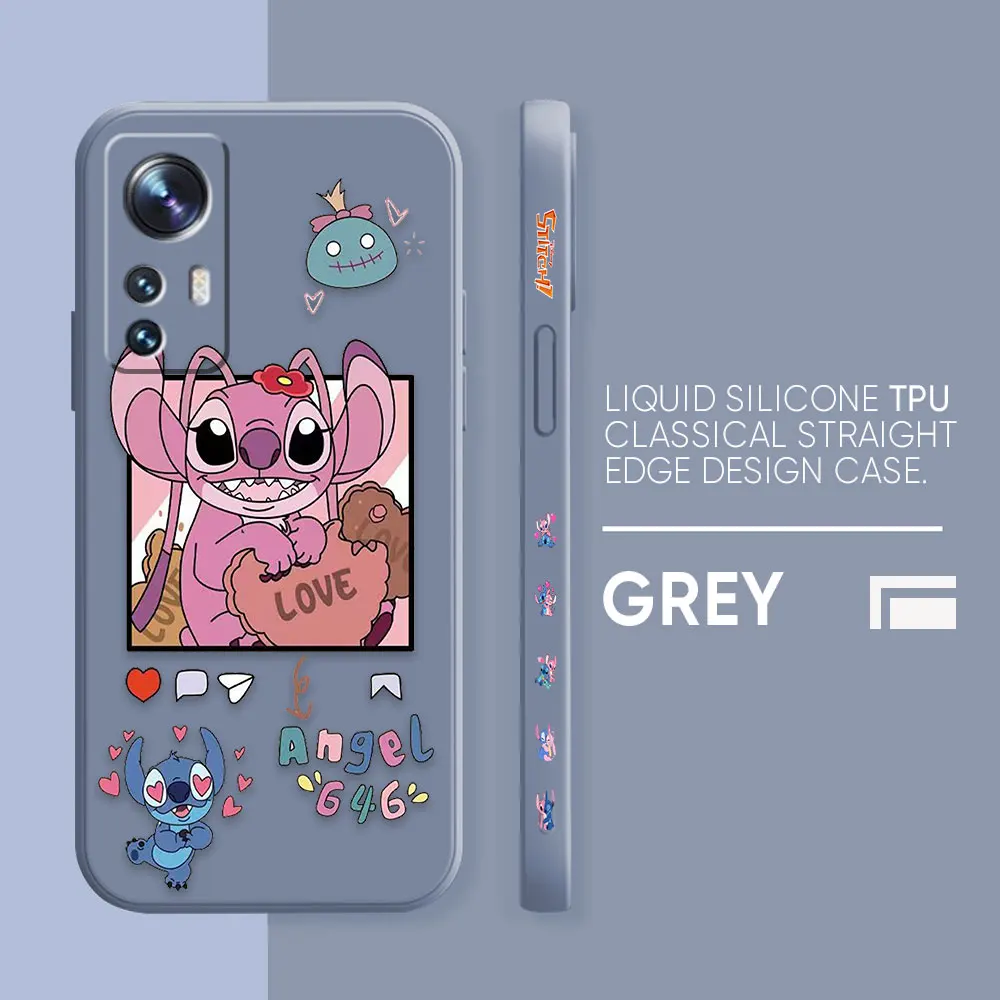 thumbnail image 1 of Case For Xiaomi 13 12 12S 11 11T 10 10S 9 9SE 8SE Pro Ultra Lite Colour Simple Liquid Silicone Case Cartoon Lilo & Stitch Angel, 1 of 5
