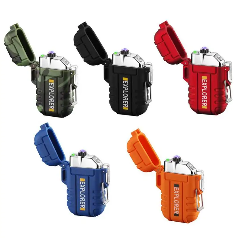 Outdoor Waterproof Lighter with Lanyard Portable Blue Flame Jet Lighter Butane Turbo Cigar Camping Wading Men's Gadgets