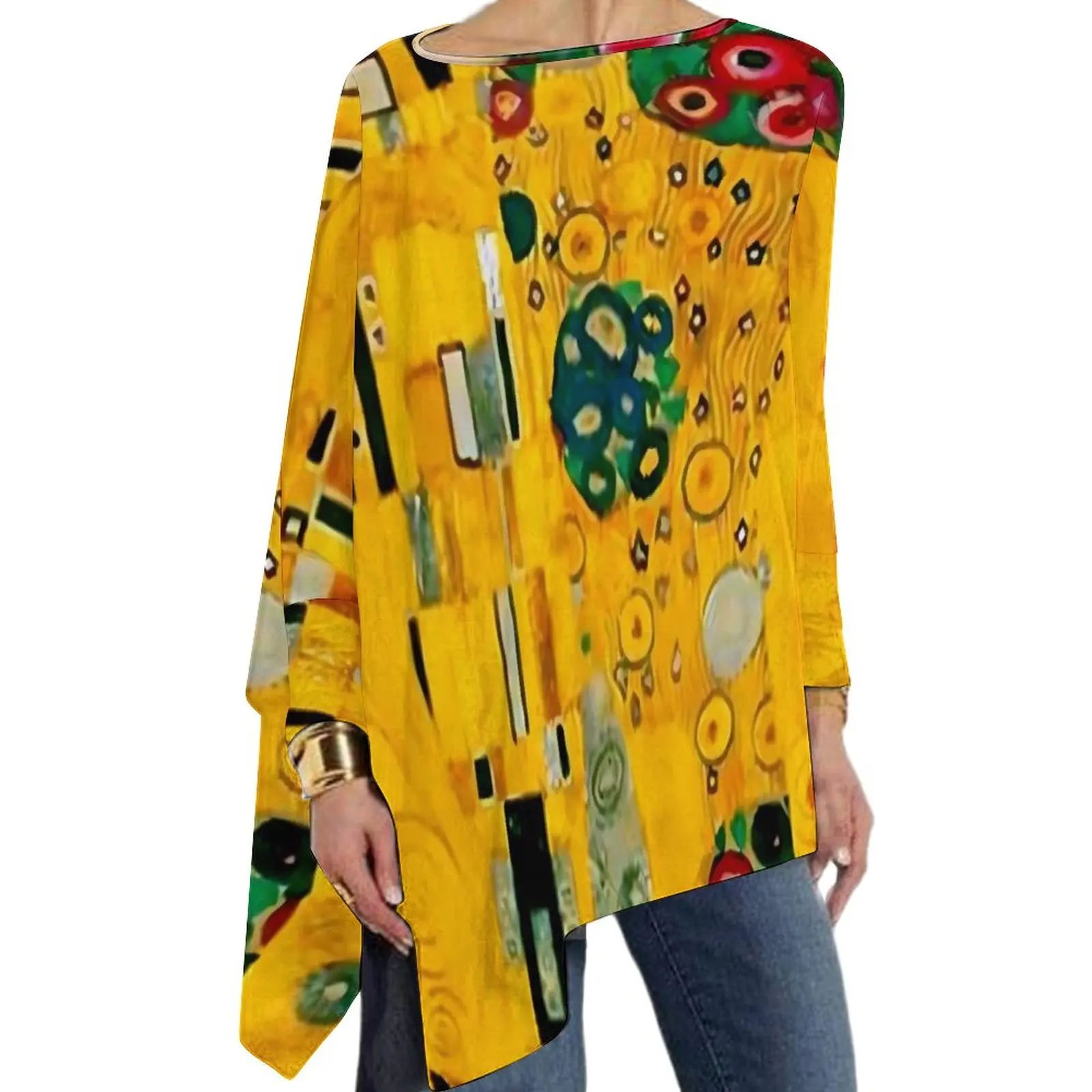 Gustav Klimt T-Shirt Golden Tears Print Magliette A Maniche Lunghe Alla Moda T-Shirt Street Wear Da Donna T-Shirt Con Grafica Oversize