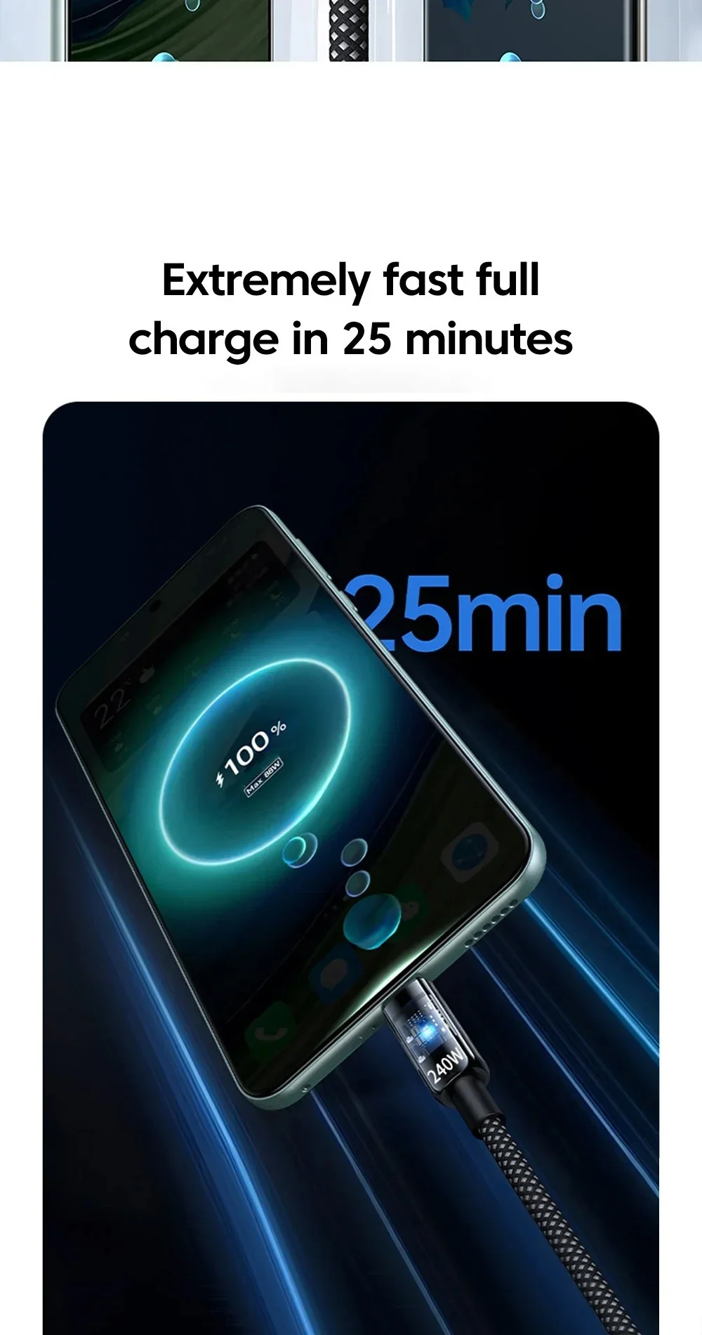 240W 10A USB C Cable Super Fast Charging Charger Data Cord or Samsung S23 Xiaomi
