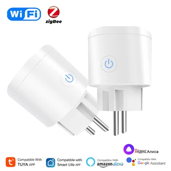 Tuya Smart Plug WiFi/Zigbee EU Round Shape Power Monitoring Outlets APP Timing Socket 3840W Works With Alexa Google Home Yandex
