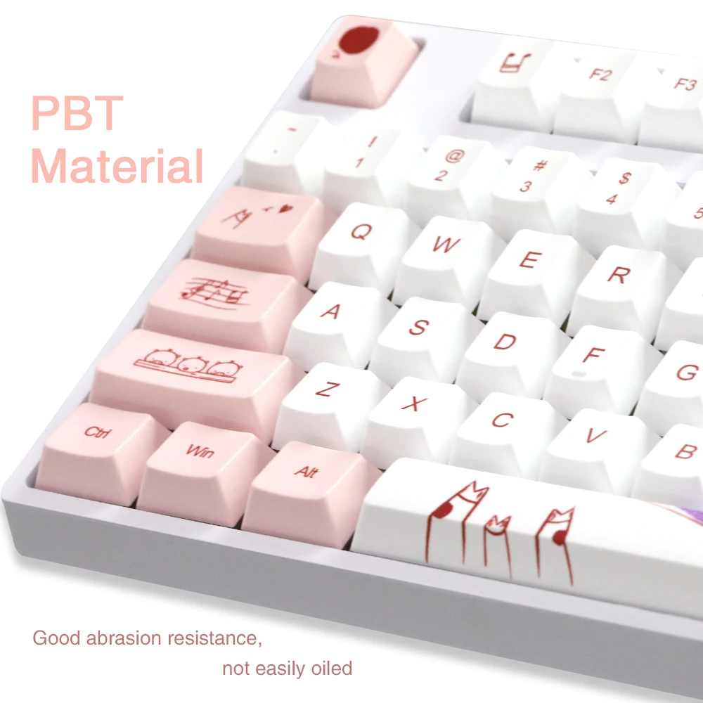 Chaves Sorte Porco Keycaps Cereja Perfil Rosa Branco Inglês Keycap Pbt Tintura Sublimação Teclado Mecânico para mx Switch 140 - Imagem 6