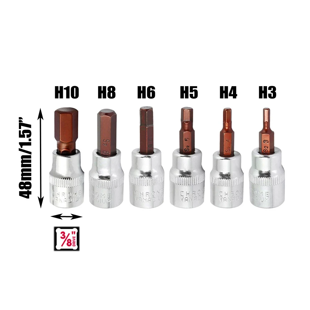 3/8 Vierkantantrieb Steckschlüssel Sechskantschraubendreher Bits H3-10 Chrom-Vanadium-Stahl Sechskant-Ratschenschlüssel für elektrische Schraubenschlüssel – Detail 5