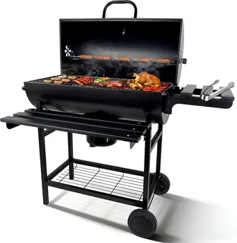 Charcoal BBQ Grill Smoker – Barrel Grill with Side Table 1