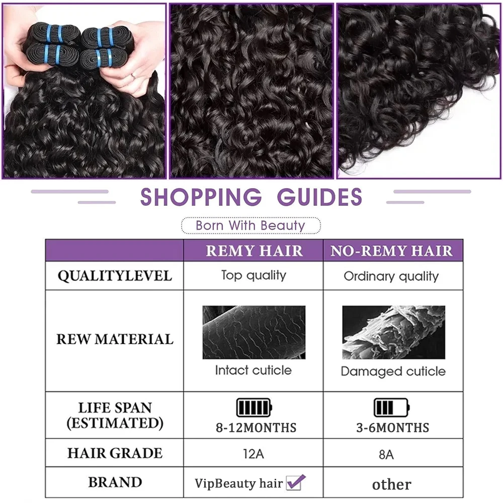 Water Wave Bundles With Lace Closure 12A 3/4Pcs Human Remy Hair Bundle 4x4 Transparent Lace Closure Bundles Natural Color 1B human hair bundles