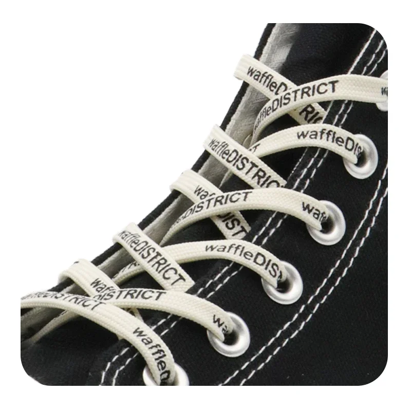 

Weiou Laces 7mm Beige Black "waffleDISTRICT" Letter Printing Shoelaces Unisex Canvas Sneakers Universal Cordens Drop-Shipping