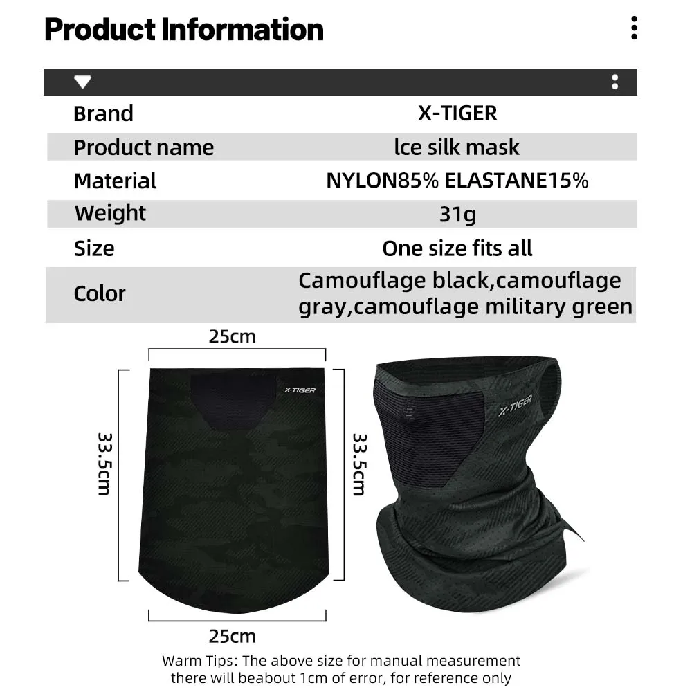X-TIGER Radfahren Sport Maske Sommer Fahrrad Ohr Tragen Eis Seide Sonnenmaske Outdoor Sport Laufen Staubdicht Atmungsaktive Mundstück – Detail 2