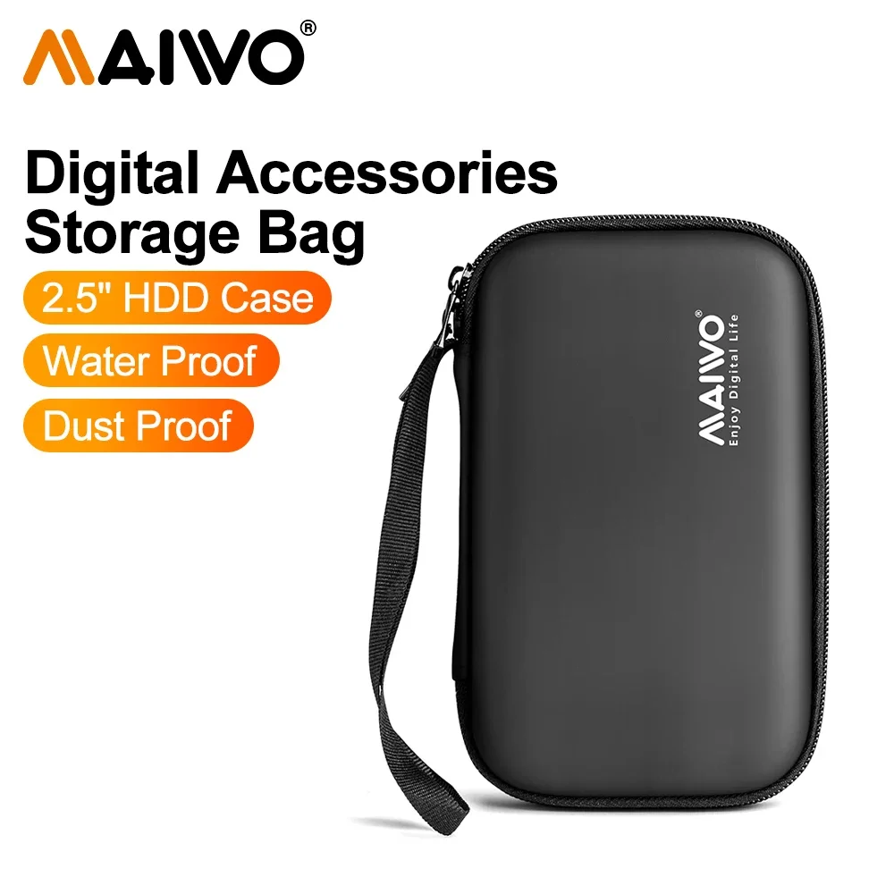 MAIWO Hard Disk Drive Case for 2.5 inch External Hard Drive Portable HDD SSD Box for Power Bank Storage Case Travel Bag Black