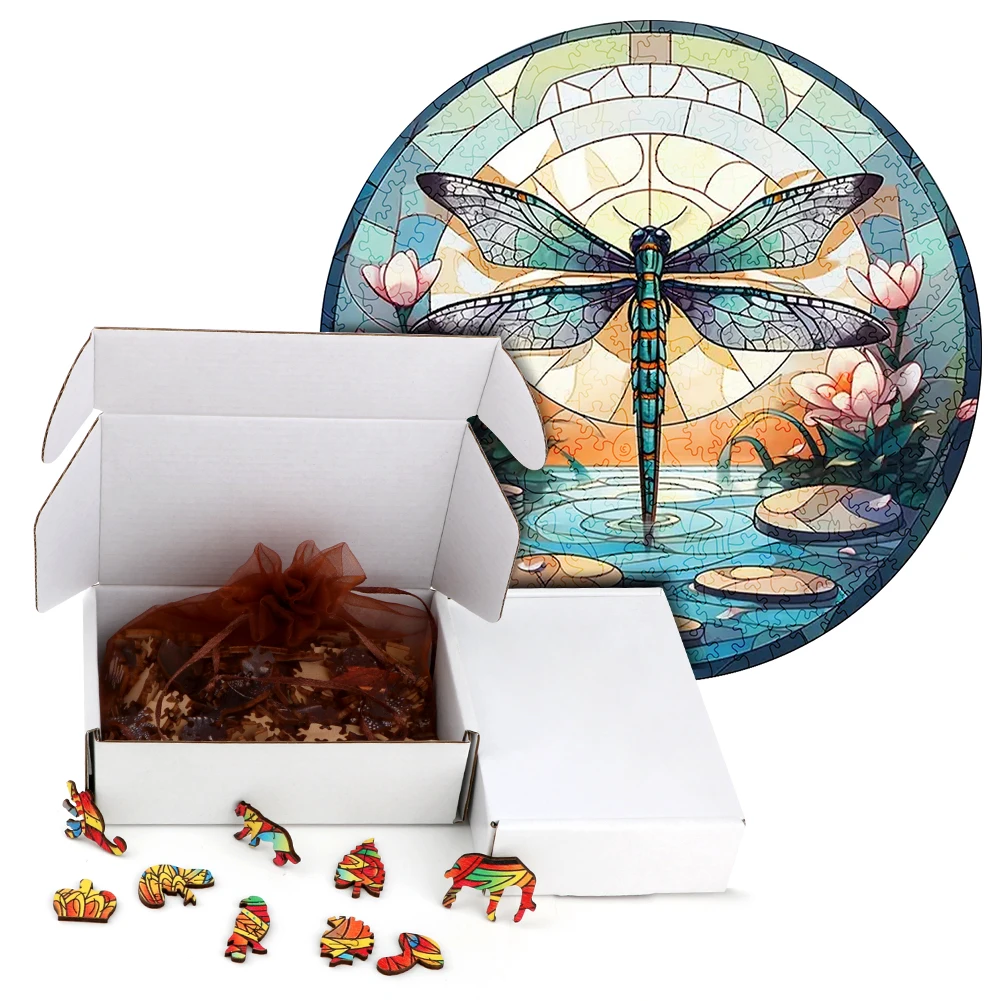 Wooden Puzzle Mandala Dragonfly Surprise Toys 3D Wood Jigsaw Puzzles Creative Games Round Shaped Animals Secret Puzzle Boxes