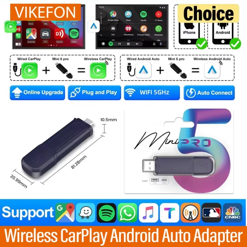 Mini Adapter Wireless CarPlay Android Auto Connect Car systems