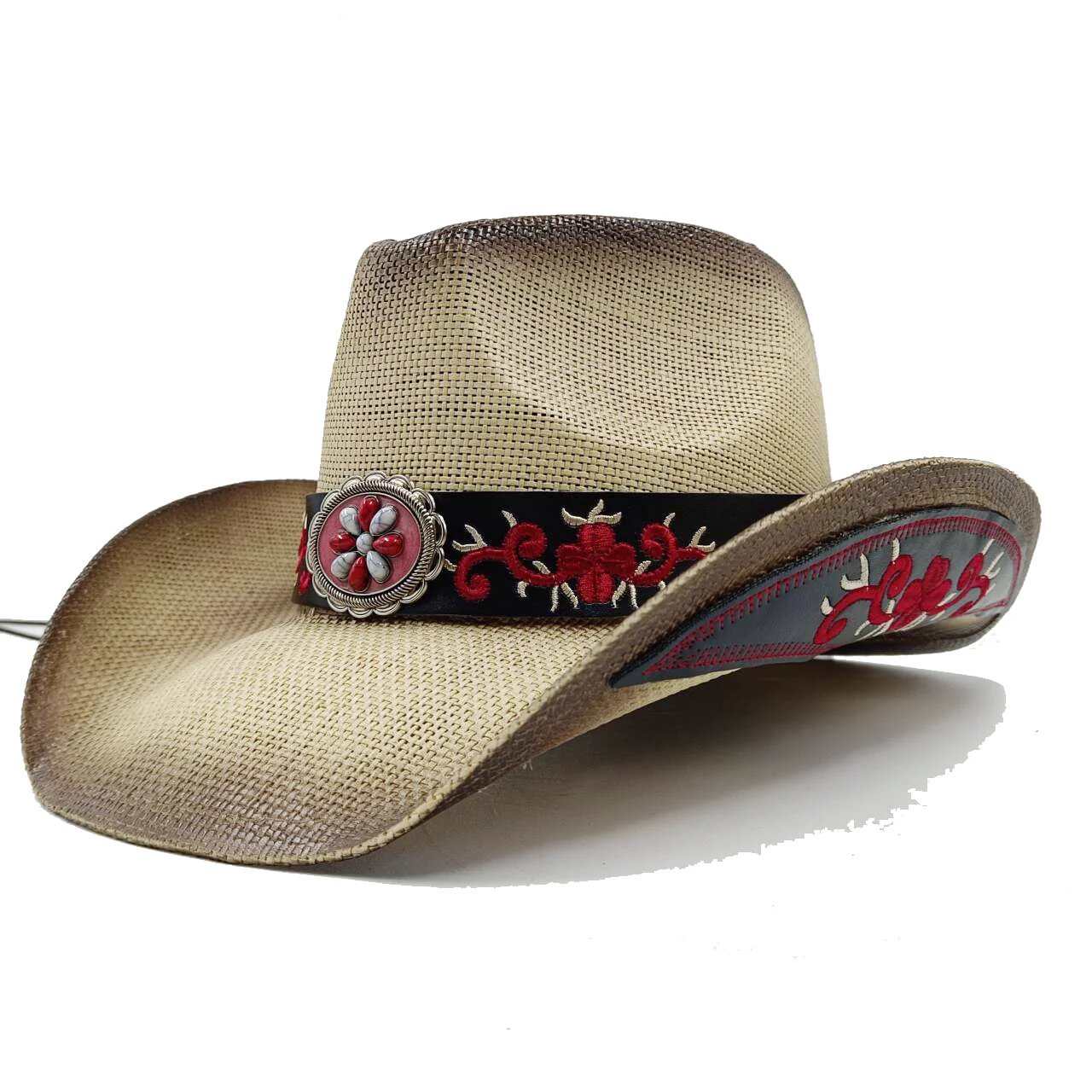 Zitronengelber Cowboy Strohhut bestickter Aufkleber 2024 Western Cowboy Sonnenhut Frühling Ritter hut Sommer breit krempiger Hut Sombrero – Detail 15