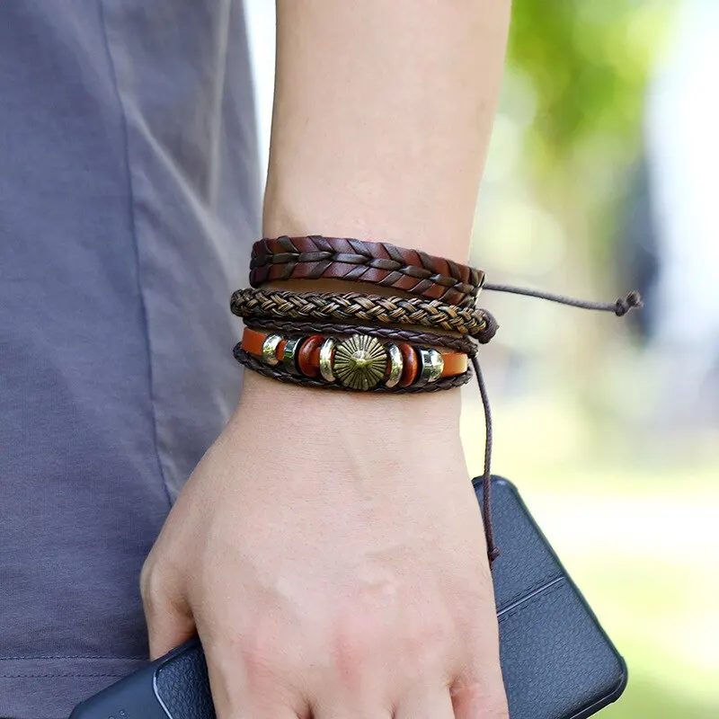Handmade Bracelets 10Pcs Set for Men Women leather braided bracelet leather bracelet braided rope bracelet cloth braided bracelet