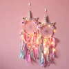 Pink LED Light Unicorn Dream Catcher Ornament For Girls Boho Room Decor Bedroom Unicorn Macrame Dreamcatcher Hanging Pendant 1